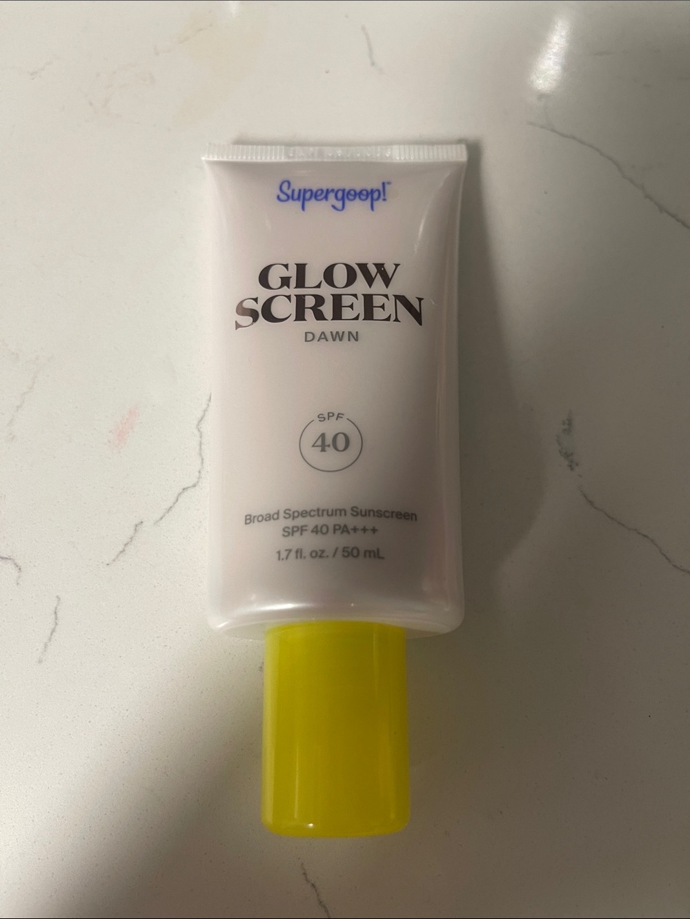 Supergoop! Glow Screen Dawn SPF 40 - White Tube with Yellow Cap
